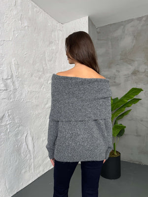 Antrasit Açık Yaka Baklava Desen Kazak 2530-Antrasit