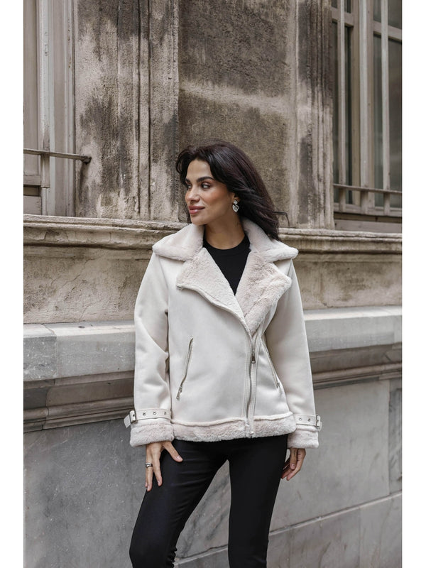 Taş Kürk Detaylı Nubuk Mont AK2292-Taş