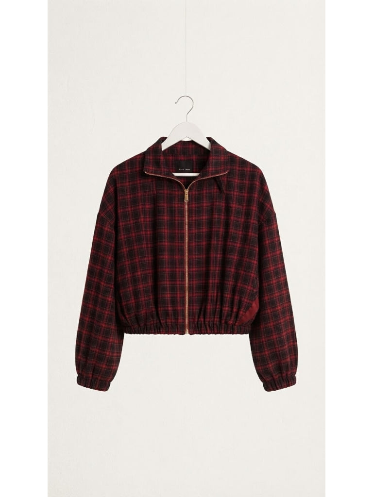 Bordo Ekoseli Bomber Ceket 9784-Bordo