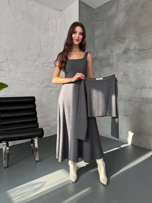 Antrasit Bluzlu Elbise Selanik Takım 7720-Antrasit