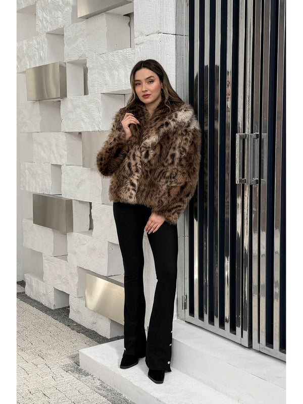 Leopar Desenli Suni Kürk Kaban 250725