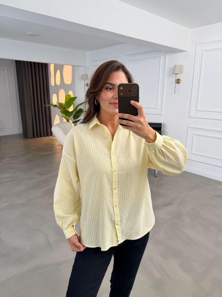 Sarı Çizgili Oversize Gömlek 2021-Sarı