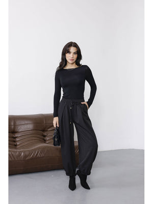 Siyah Beli Bağcıklı Şalvar Pantolon 51224-SİYAH