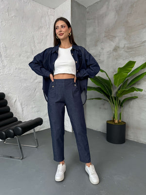 Mavi Cep Detaylı Denim Pantolon