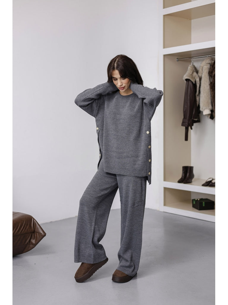 Antrasit Yanları Gold Düğmeli Triko Takım 1006-Antrasit