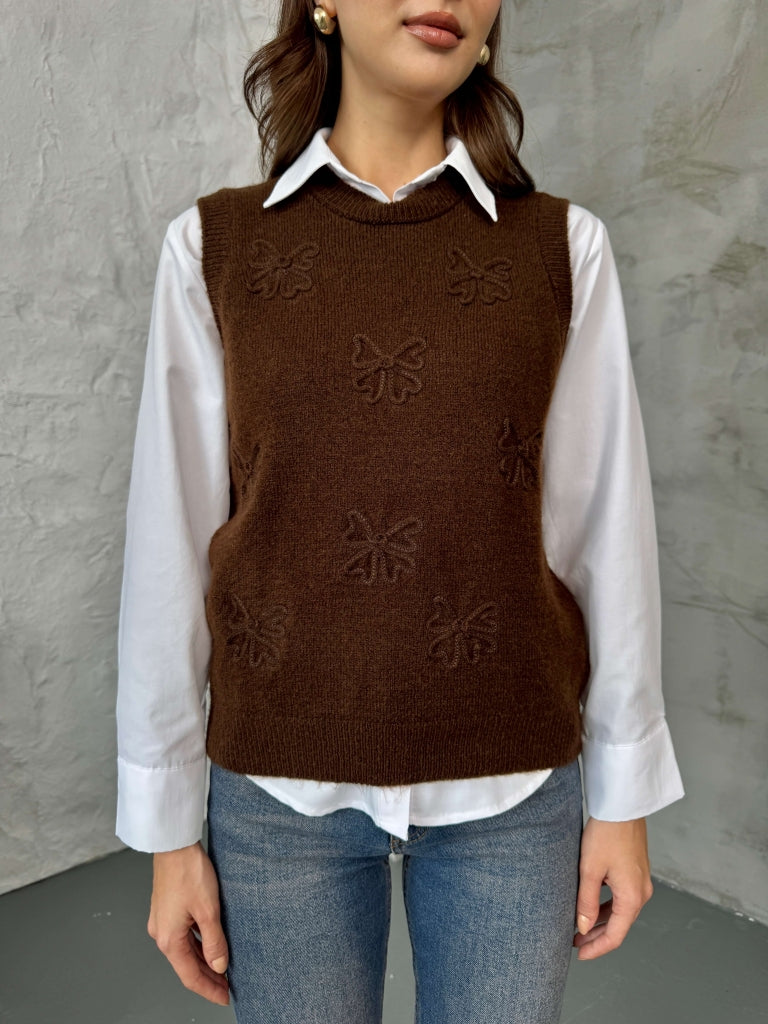 Acı Kahve Serpme Fiyonk Detaylı Süveter EY2440-Acı Kahve