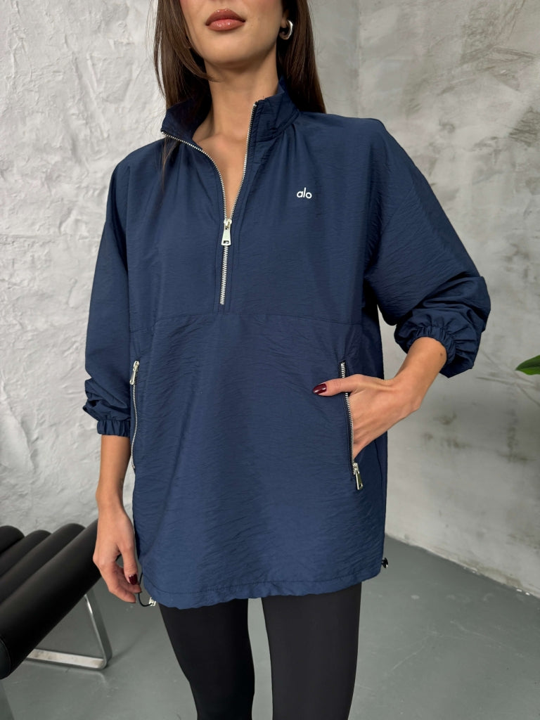 Lacivert Paraşüt Kumaş Fermuarlı Sweat