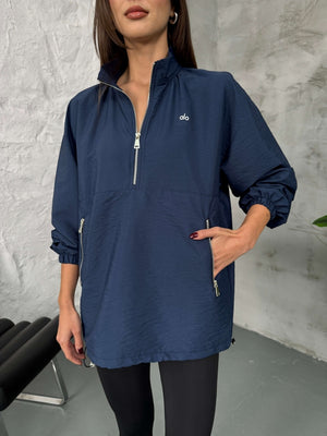 Lacivert Paraşüt Kumaş Fermuarlı Sweat