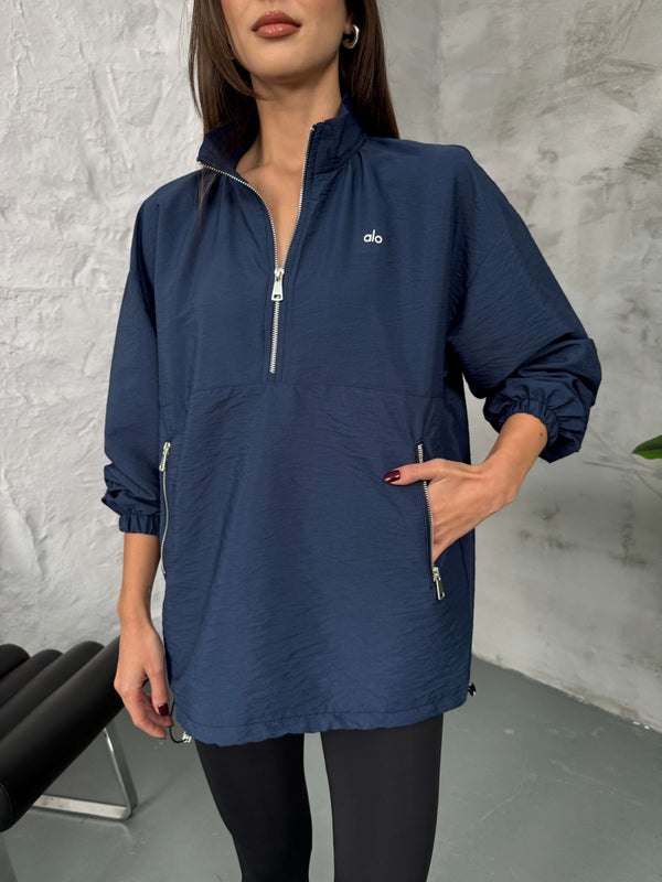 Lacivert Paraşüt Kumaş Fermuarlı Sweat