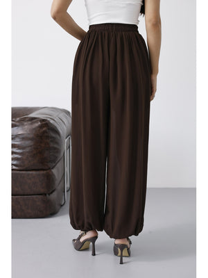 Kahverengi Paçası Lastikli Şalvar Pantolon 51316-Kahverengi