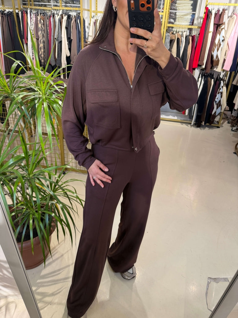 Kahverengi Çıtçıtlı Eteği Lastikli Takım 4035-Kahverengi