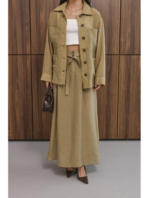 Olive Dört Cepli Etekli Tencel Takım 8130-Olive