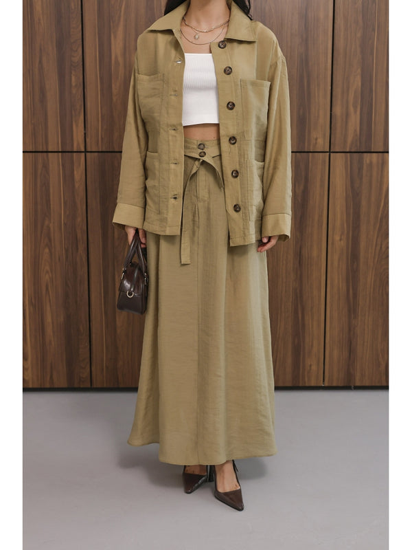 Olive Dört Cepli Etekli Tencel Takım 8130-Olive