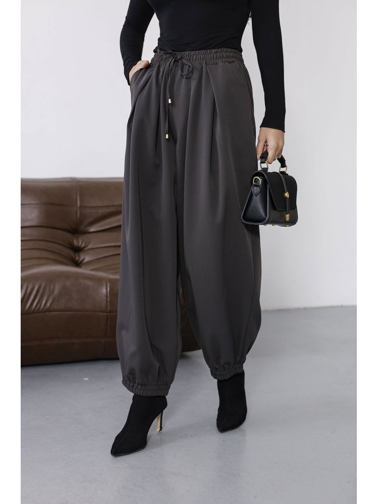 Kahve Beli Bağcıklı Şalvar Pantolon 51224-KAHVE