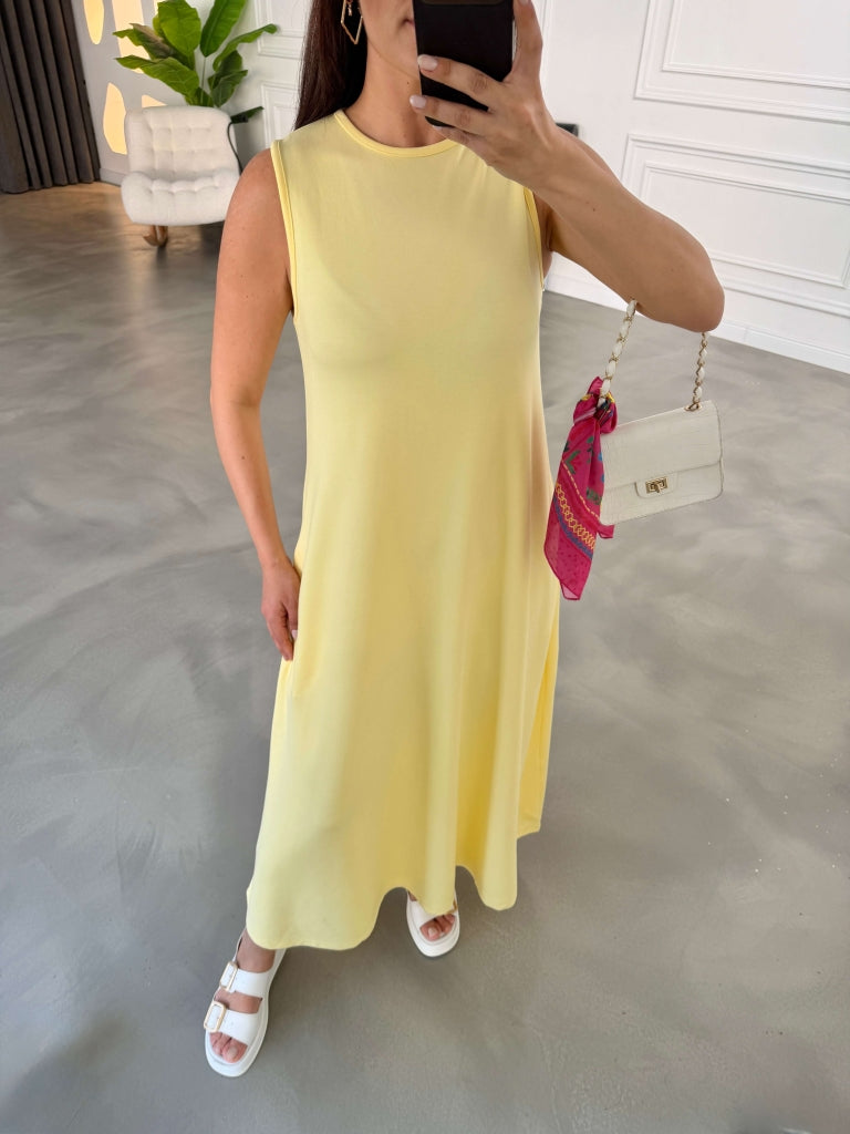 Sarı Bisiklet Yaka Maxi Modal Elbise 4142-Sarı