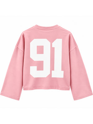 Pembe Baskılı Uzun Kollu Basic Sweat 12470-Pembe