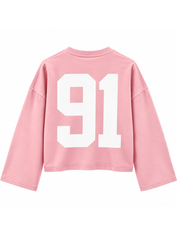 Pembe Baskılı Uzun Kollu Basic Sweat 12470-Pembe
