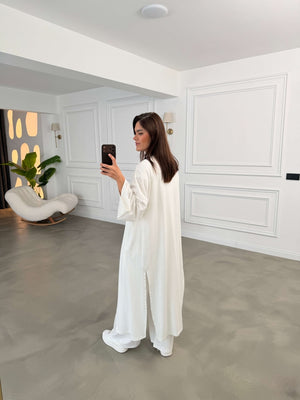 Beyaz Üçlü Likralı Modal Takım 4137-Beyaz