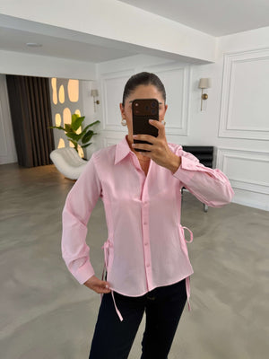 Pembe Yan Bağcıklı Gömlek 2004-Pembe