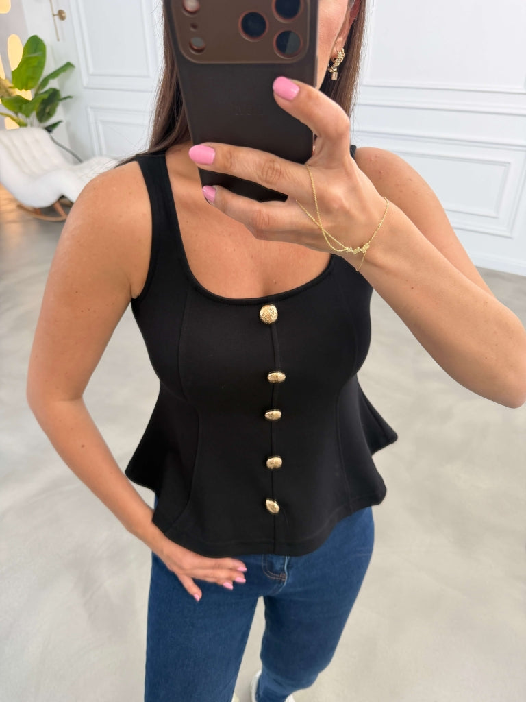 Siyah Gold Düğmeli Bluz 4263-Siyah