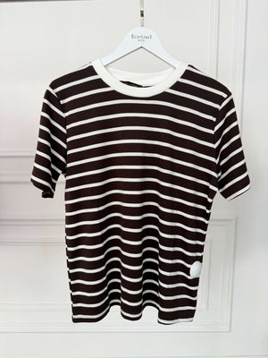 Kahve Beyaz Çizgili Orj Tshirt 58628-Kahve