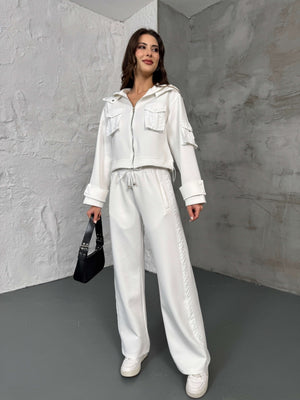 Beyaz Cepli Paraşüt Detaylı Scuba İkili Takım 2140-Beyaz