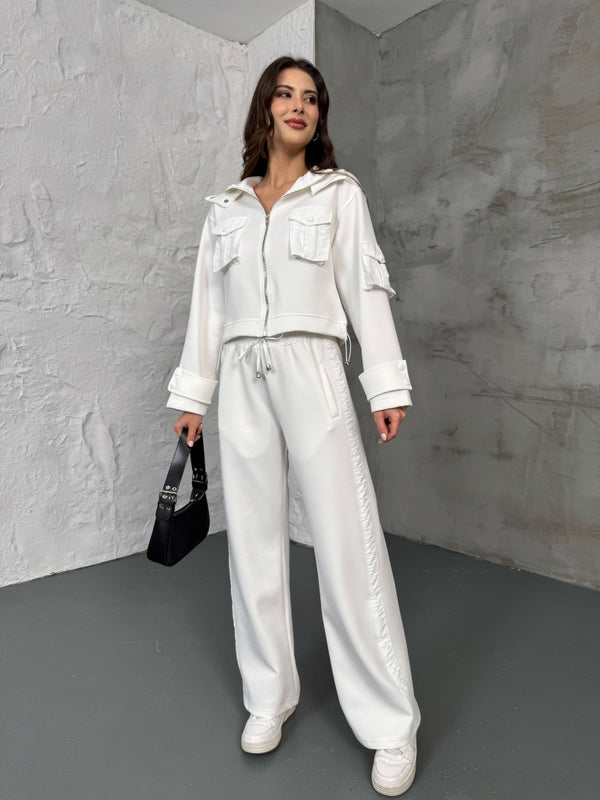 Beyaz Cepli Paraşüt Detaylı Scuba İkili Takım 2140-Beyaz