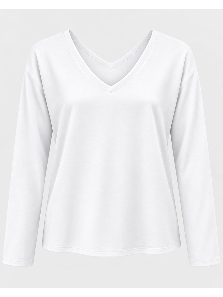 Beyaz Ön Arka V Yaka Sweat M-12459-Beyaz