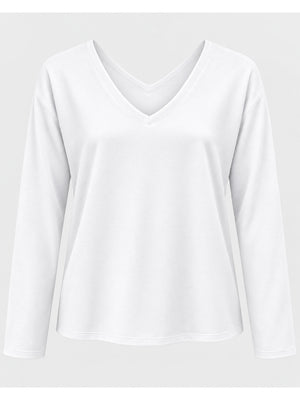 Beyaz Ön Arka V Yaka Sweat M-12459-Beyaz