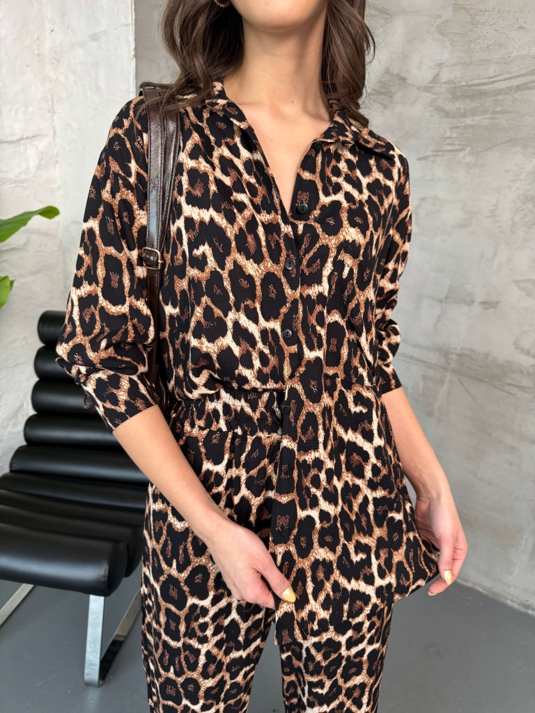 Leopar Gömlek Pantolon Takım