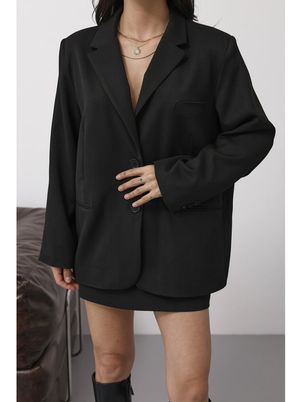 Siyah Çift Düğmeli Blazer Ceket EY261001-Siyah