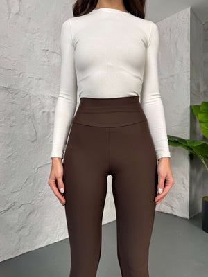 Kahverengi Topuktan Geçmeli Füzo Tayt 027-Kahverengi