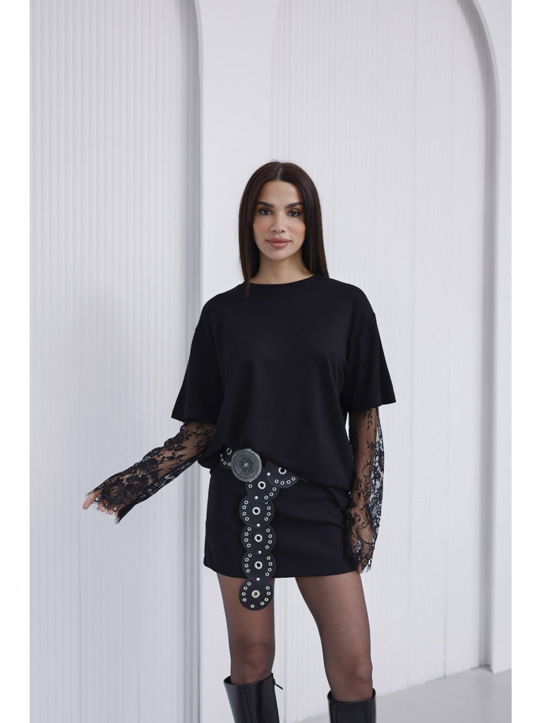 Siyah Güpür Kollu Bluz EY0302-Siyah