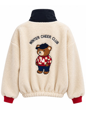 Taş Teddy Nakışlı Muadil Peluş Sweat 4241-Taş