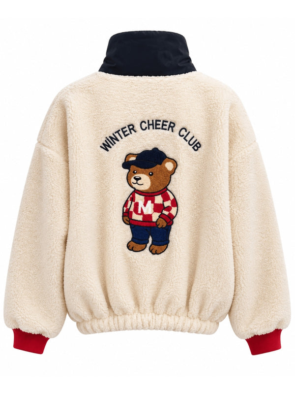 Taş Teddy Nakışlı Muadil Peluş Sweat 4241-Taş