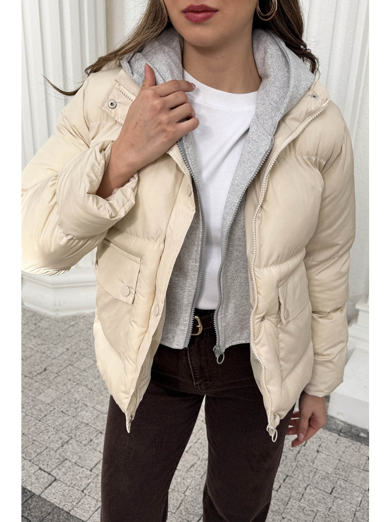 Ekru Kapşonlu Şişme Mont 2148-EKRU