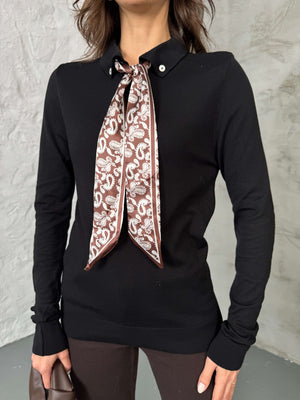 Siyah Polo Yaka Fularlı Massi Model Kazak R0097-Siyah