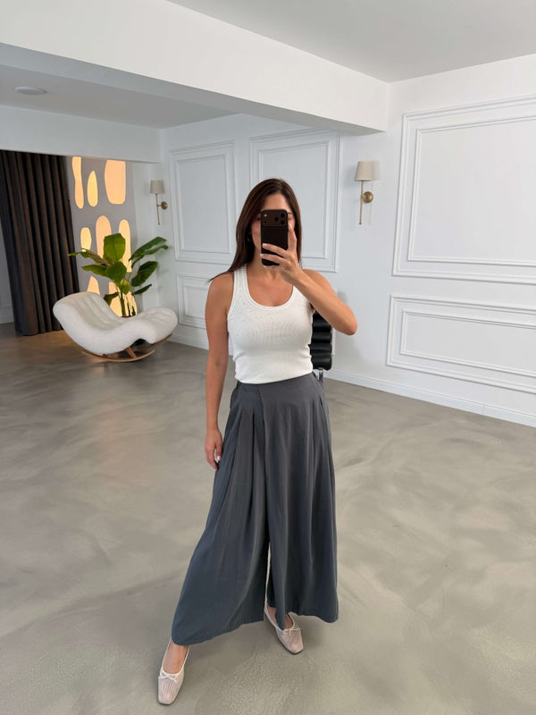 Antrasit Beli Pilili Tencel Pantolon 51204-Antrasit