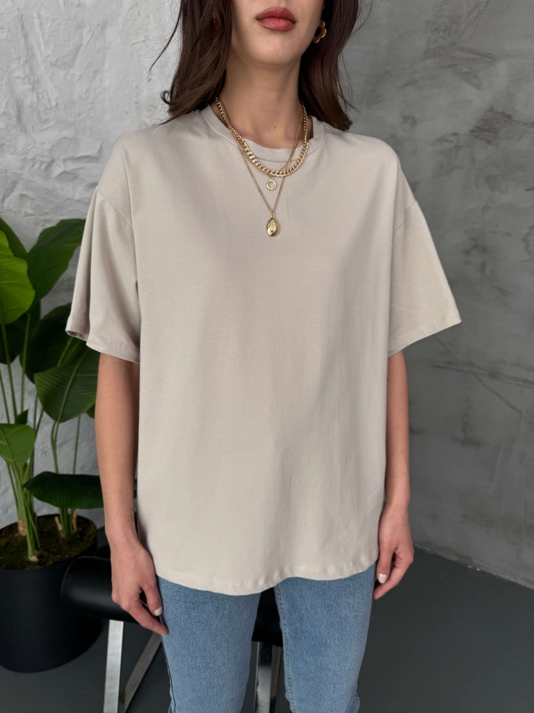 Bej Oversize Basic Tshirt EY002-BEJ