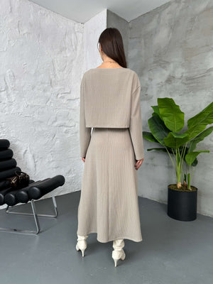 Vizon Bluzlu Elbise İkili Takım 7634-Vizon