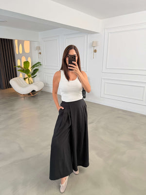 Siyah Beli Pilili Tencel Pantolon 51204-Siyah