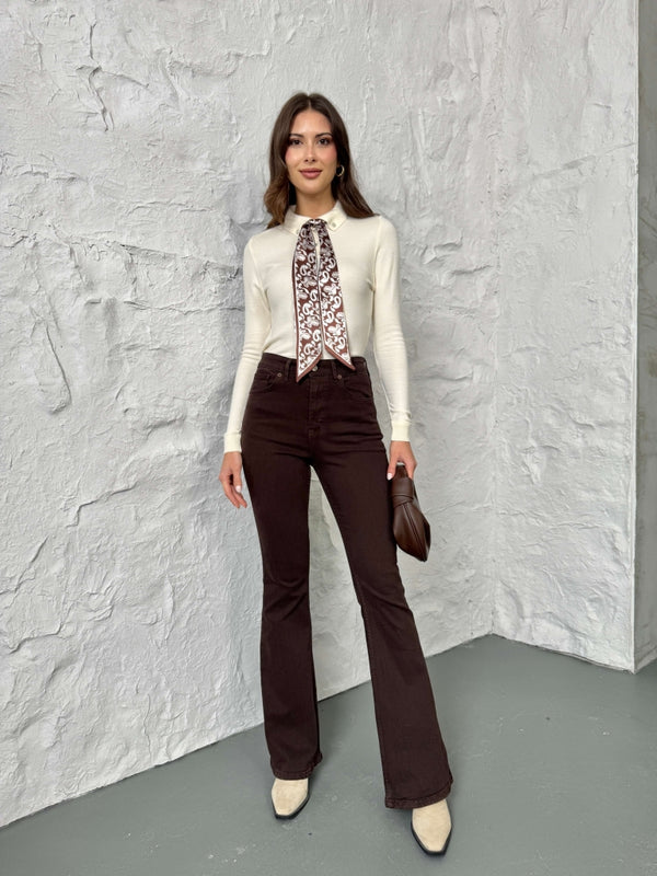 Kahverengi İspanyol Paça Jean G2106-KaAHVE