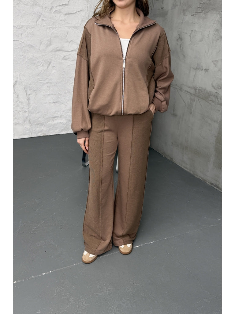 Kahverengi Premium Garnili Takım 10158-Kahverengi