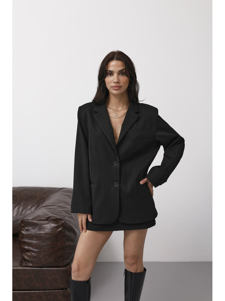 Siyah Çift Düğmeli Blazer Ceket EY261001-Siyah