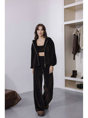 Kahverengi Üç Parça Kadife Takım 0097-Kahverengi