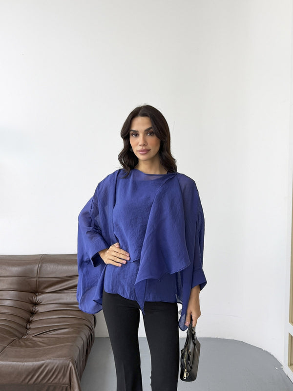 Lacivert Tencel Pelerin Bluz 5026-LACİVERT