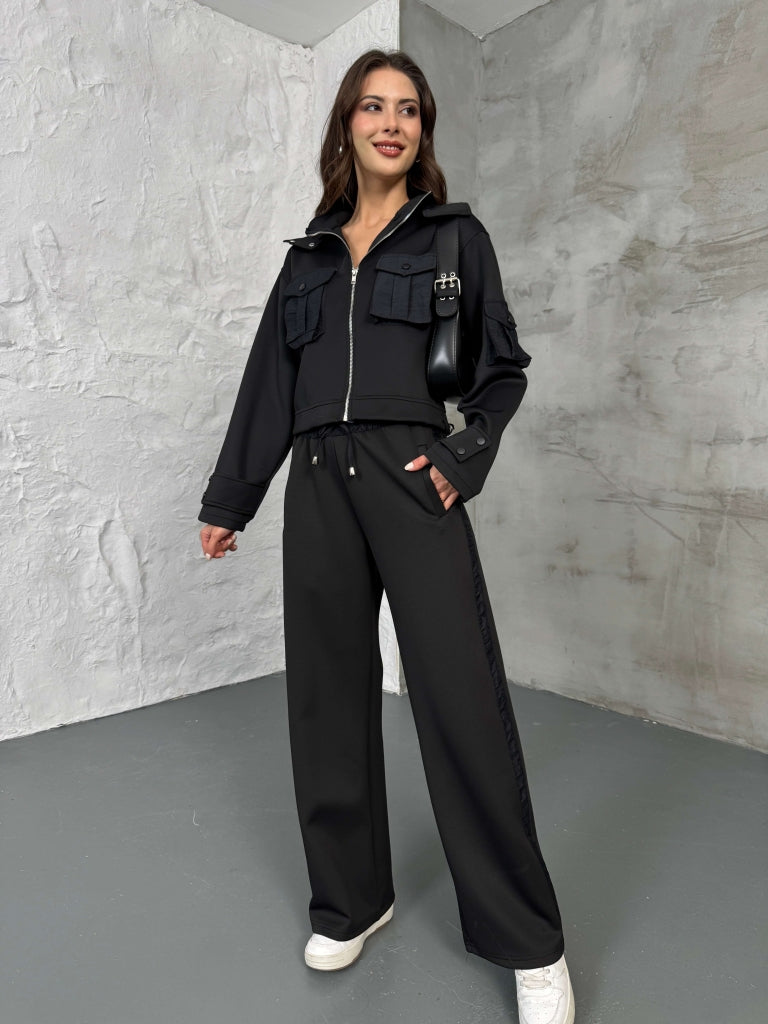 Siyah Cepli Paraşüt Detaylı Scuba İkili Takım 2140-Siyah