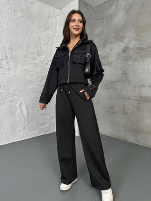 Siyah Cepli Paraşüt Detaylı Scuba İkili Takım 2140-Siyah