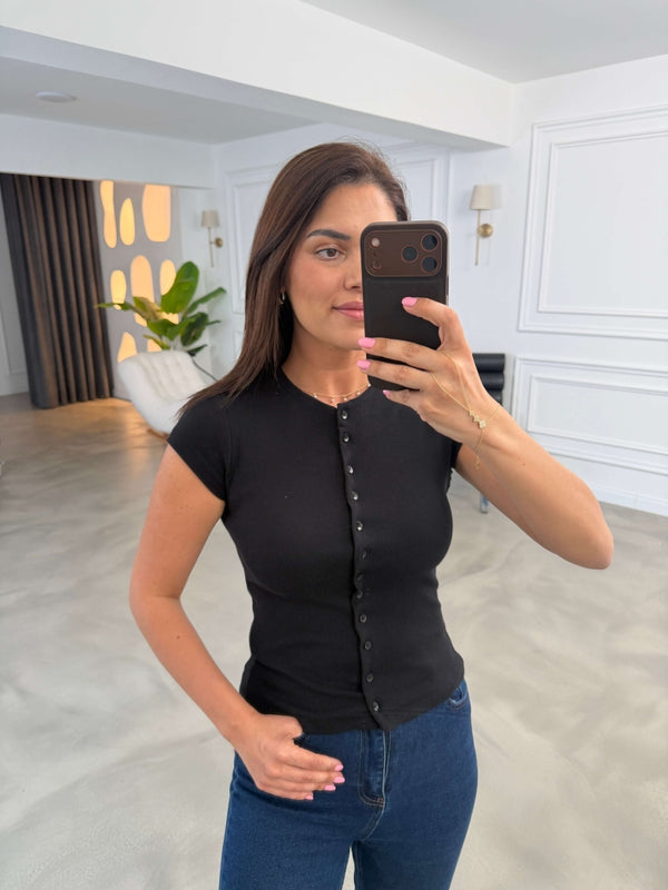 Siyah Fitilli Likralı Bluz 10905-Siyah