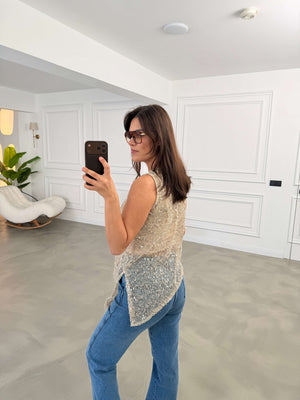 Taş İçi Askılı Asimetrik Pullu Bluz 1115-Taş